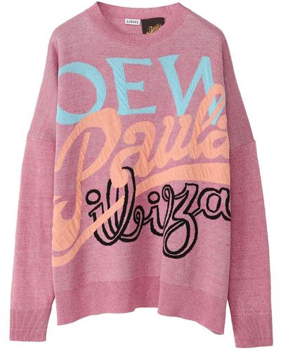 Loewe Paula's Ibiza Linen Blend Knit Sweater - Pink