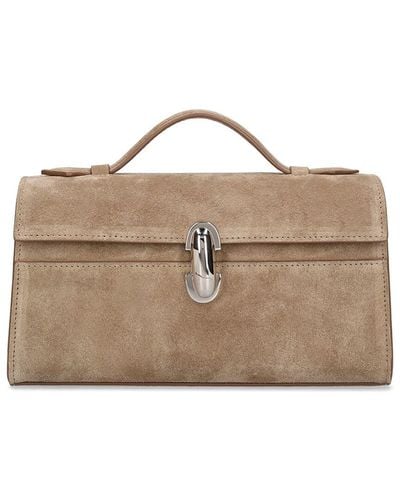 SAVETTE The Symmetry Suede Top Handle Bag - Natural