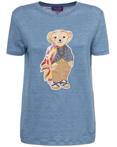 Ralph Lauren Collection Island Bear Embroidered Cotton T-shirt - Blue