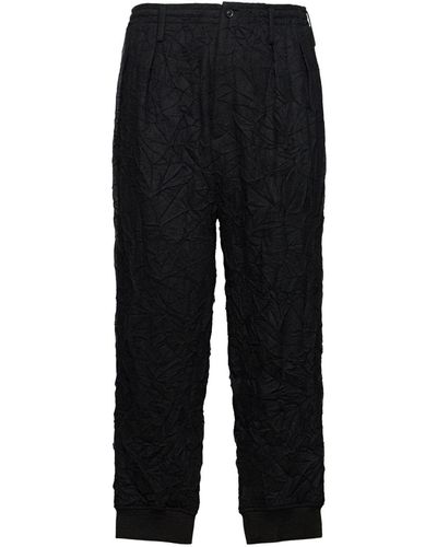 Yohji Yamamoto G-Hem Wrinkled Wool Blend Flannel Pants - Black