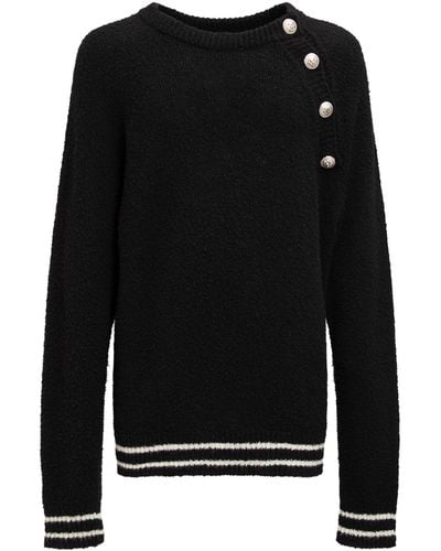 Balmain Buttoned Raglan Cashmere Sweater - Black