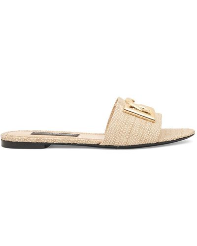 Dolce & Gabbana Bianca Raffia Effect Slide Sandals - Natural