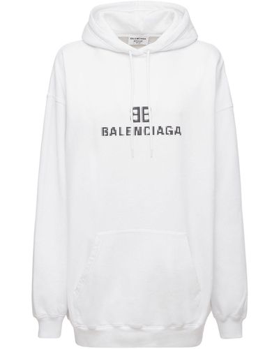 Balenciaga Logo Hooded Cotton Jersey Sweatshirt - White