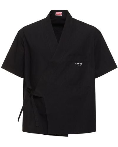 KENZO Kimono Cotton Short Sleeve Shirt - Black