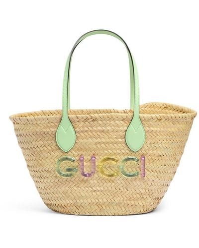 Gucci Small Raffia Tote Bag W/ Logo - Multicolor