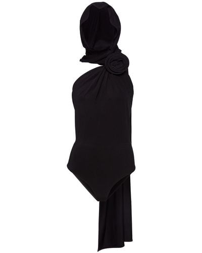 Magda Butrym Draped Jersey Bodysuit W/Hood - Black