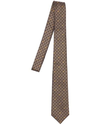 Gucci 7cm gg Bees Silk Tie - Natural