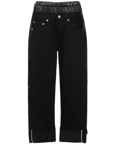Junya Watanabe Jeans anchos de denim con plisado lateral - Negro