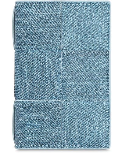 Bottega Veneta Cassette Leather Flap Card Case - Blue