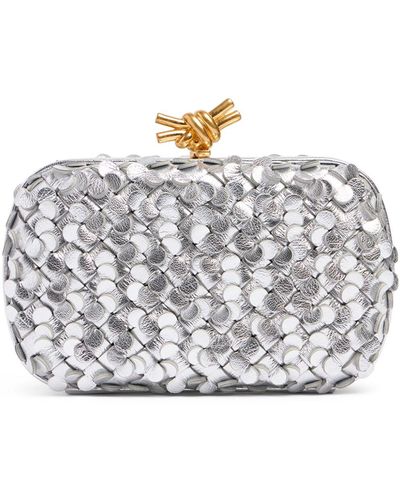 Bottega Veneta Knot Intrecciato Metallic Leather Clutch - Gray