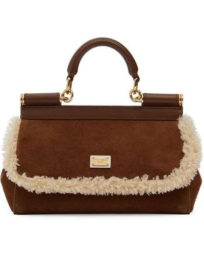 Dolce & Gabbana Small Elongated Sicily Suede Bag - Brown