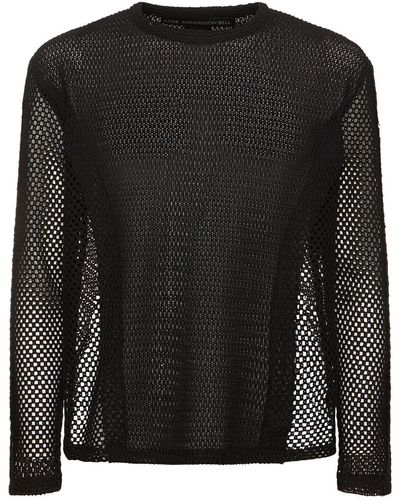ANDERSSON BELL Cotton Blend Open Knit Crewneck Sweater - Black