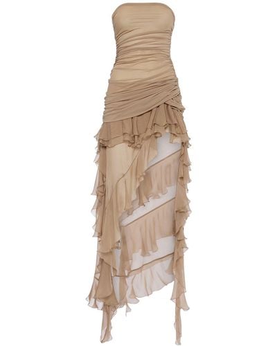 Blumarine Ruffled Chiffon Strapless Dress - Natural