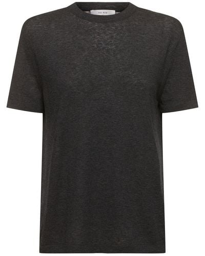 The Row Fayola Embroidered Jersey T-shirt - Black