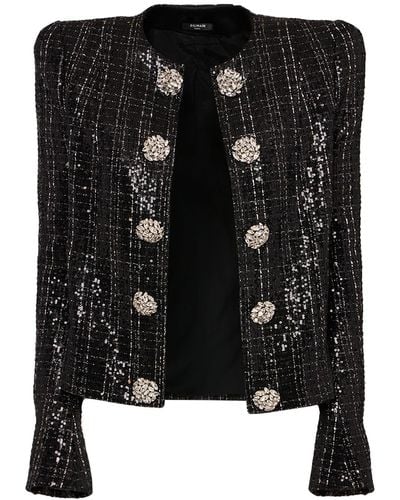 Balmain Glittered Tweed Jacket - Black