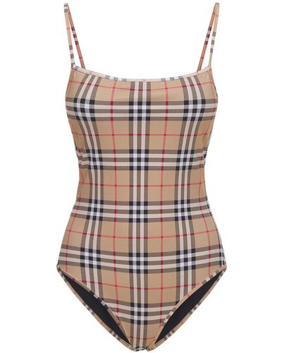 Burberry Check Printed Lycra One Piece Swimsuit - White