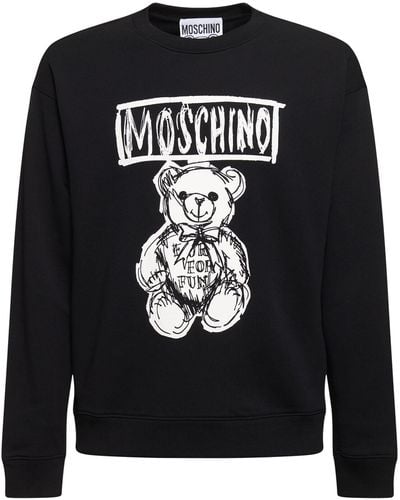 Moschino Teddy Print Cotton Crewneck Sweatshirt - Black