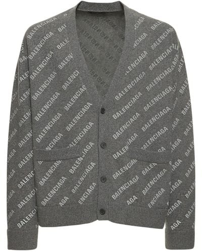 Balenciaga Logo Cashmere Knit Cardigan - Grey