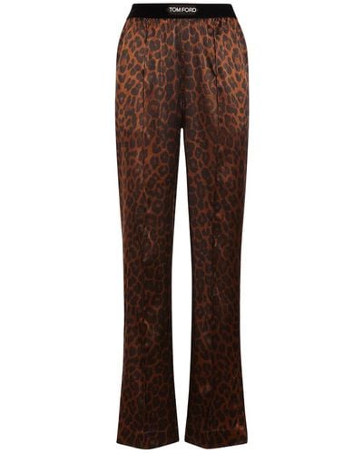 Tom Ford Pantalon de pyjama en satin de soie - Marron