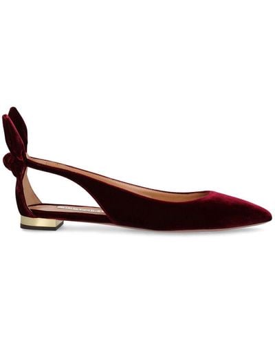 Aquazzura 10Mm Bow Tie Velvet Flat Shoes - Red