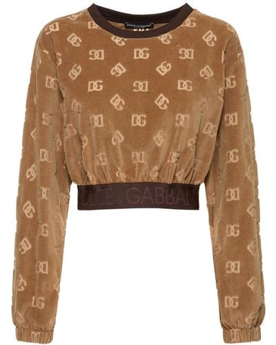 Dolce & Gabbana Sweat-shirt court en chenille à monogramme - Marron