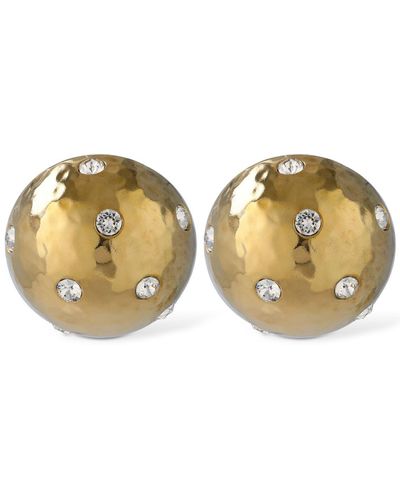 Saint Laurent Brass & Crystal Dome Earrings - Metallic