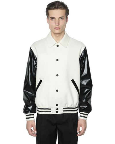 CALVIN KLEIN 205W39NYC Faux Leather & Wool Bomber Jacket - Multicolor
