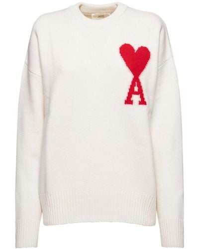 Ami Paris + Net Sustain Adc Intarsia Wool Sweater - White