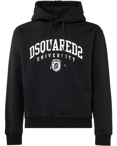 DSquared² College Logo Cotton Jersey Hoodie - Black