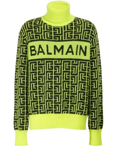 Balmain Logo Merino Wool Blend Knit Jumper - Green