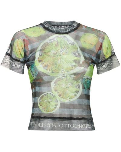 OTTOLINGER Lime Printed Sheer Stretch Mesh Top - Green
