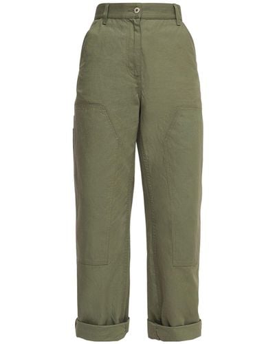 Loewe Pantalones De Algodón Y Lino - Verde