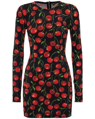 Dolce & Gabbana Cherry Print Jersey Mini Dress - Red
