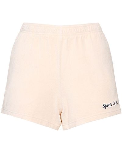 Sporty & Rich Italic Logo Embroidered Shorts - Natural