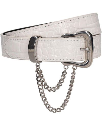Alessandra Rich Embossed Leather Belt W/ Chain - Metallic