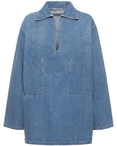 AURALEE Selvedge Cotton Denim Polo Shirt - Blue