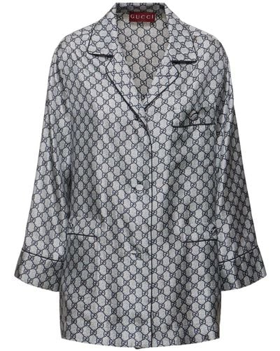 Gucci gg Supreme Silk Shirt - Gray