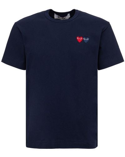 COMME DES GARÇONS PLAY T-shirt bleu marine Double Heart