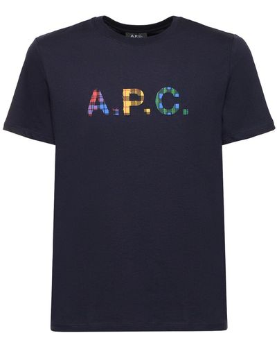 A.P.C. T-shirt Aus Bio-baumwolljersey Mit Logodruck - Blau