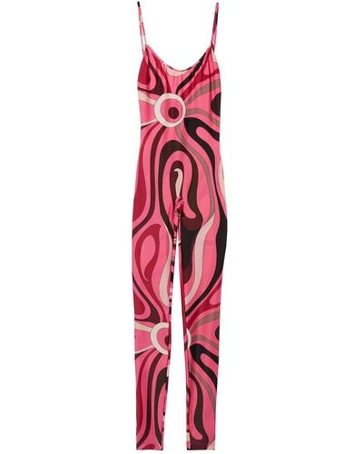 Emilio Pucci Jersey Marmo Print Jumpsuit - Red