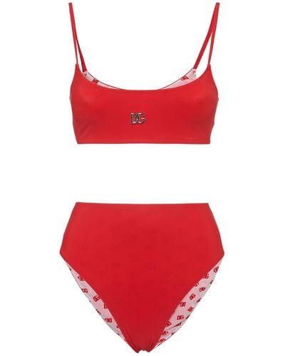 Dolce & Gabbana Bikini Aus Jersey Mit Logo - Rot