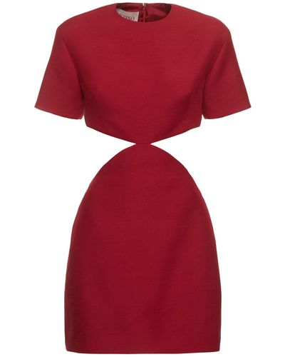 Valentino Open Back Crepe Short Sleeve Mini Dress - Red