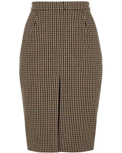 Saint Laurent Check-pattern Straight Skirt - Brown