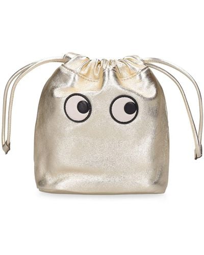 Anya Hindmarch Busta eyes in pelle metallizzata con coulisse - Bianco