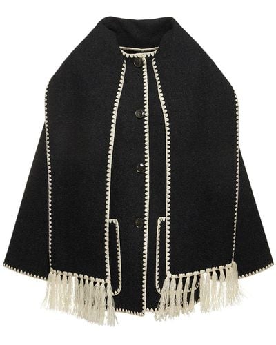 Totême Embroidered Wool Blend Jacket W/Scarf - Black