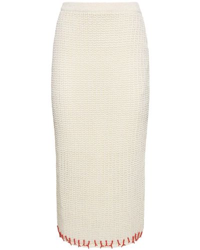 Reina Olga Coral Knitted Midi Skirt - White