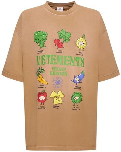 Vetements Vegan Printed Cotton T-Shirt - Brown
