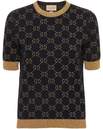Gucci GG-logo Lame' Cotton Jacquard Knit Sweater - Multicolour