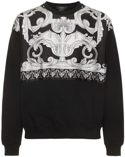 Versace Barocco Print Cotton Crewneck Sweatshirt - Gray