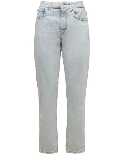 Off-White c/o Virgil Abloh Jeans Rectos De Denim De Algodón Con Cintura Alta - Gris